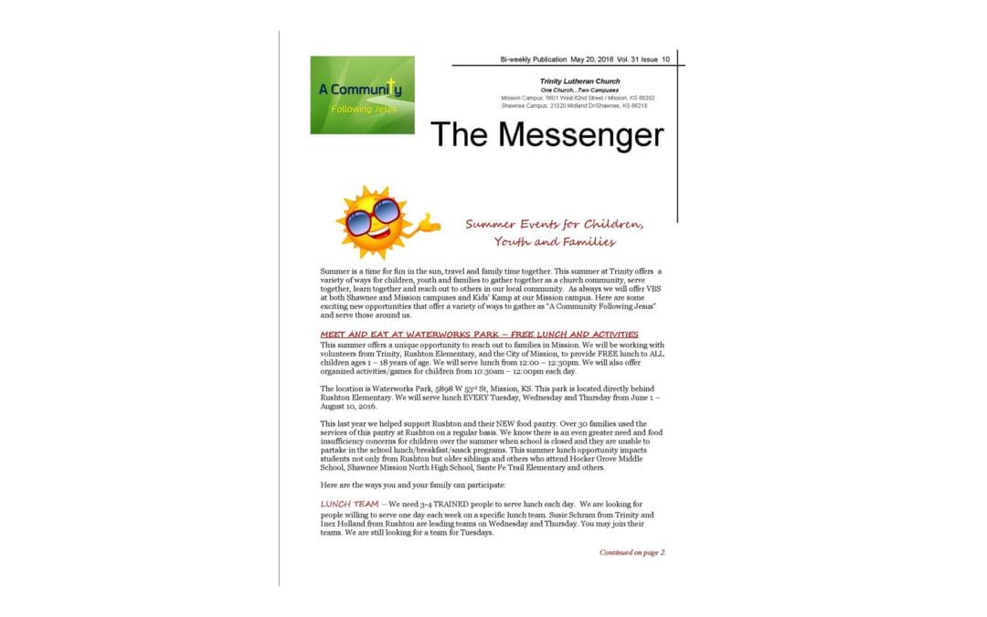 May 20, 2016, Messenger Newsletter