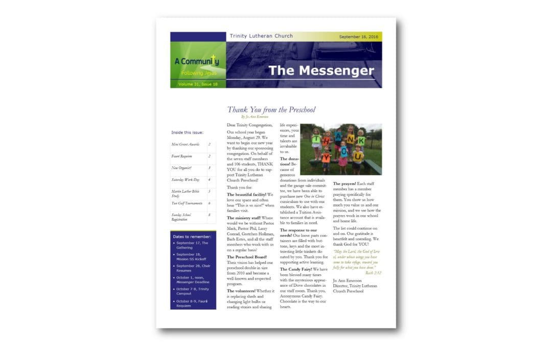 September 16, 2016, Trinity Messenger