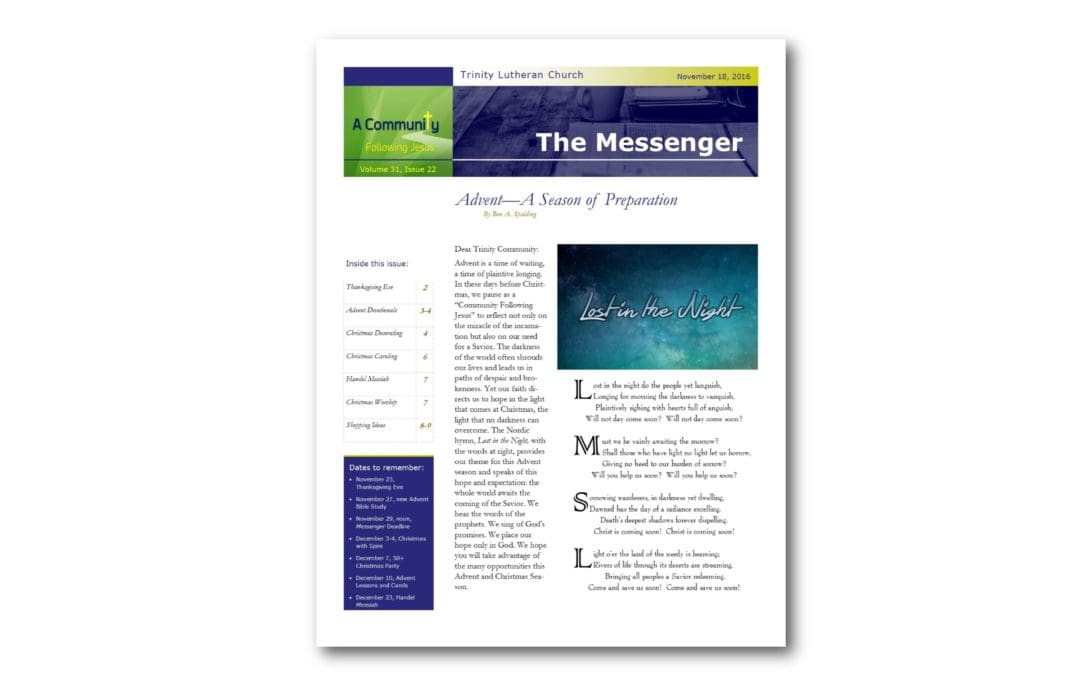 November 18, 2016, Advent Messenger
