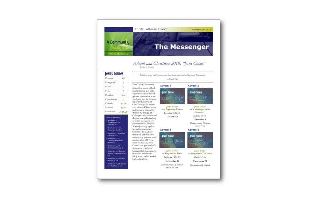 November 16 Trinity eNews – Advent and Christmas Issue