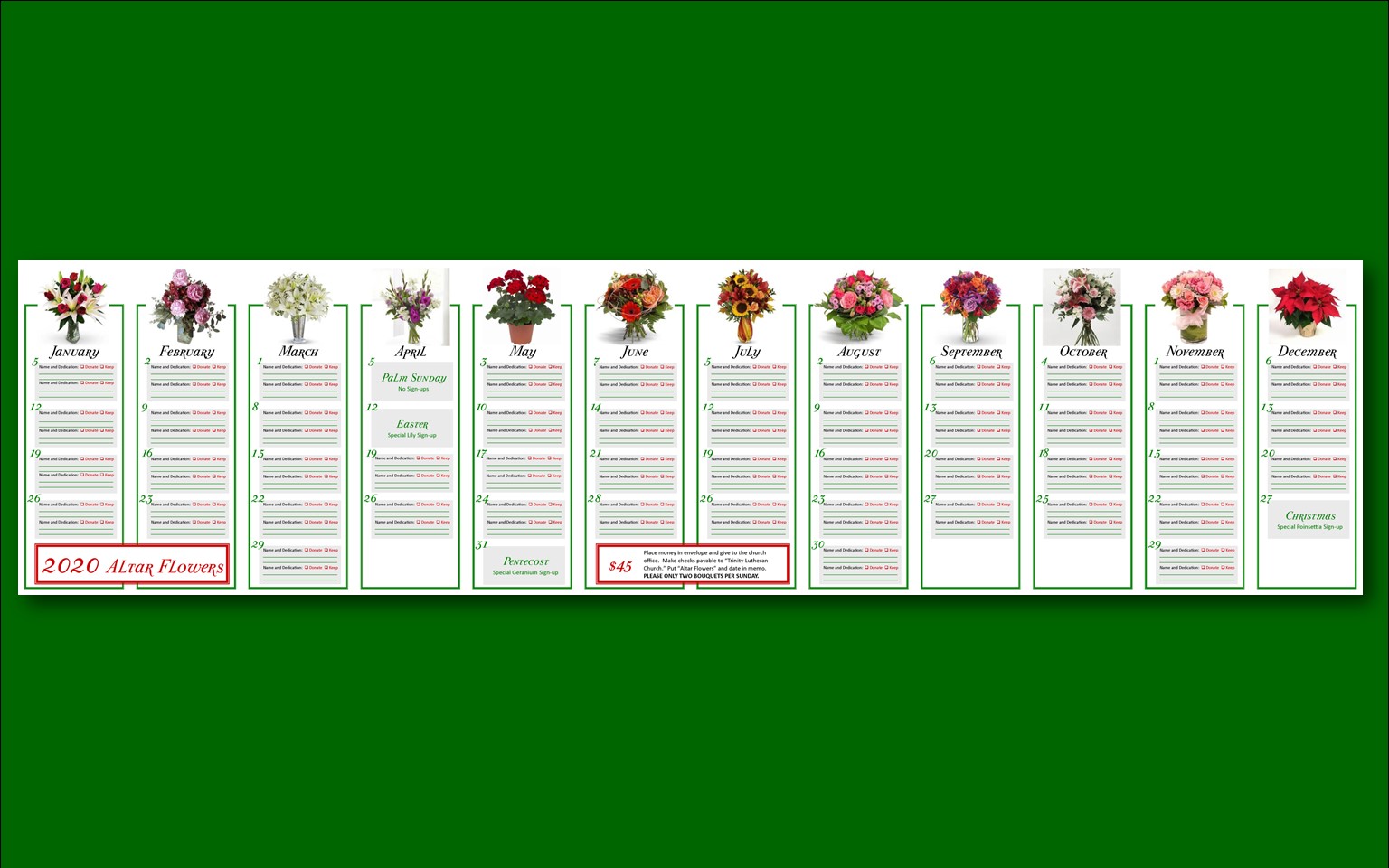 Altar Flower Charts For Churches